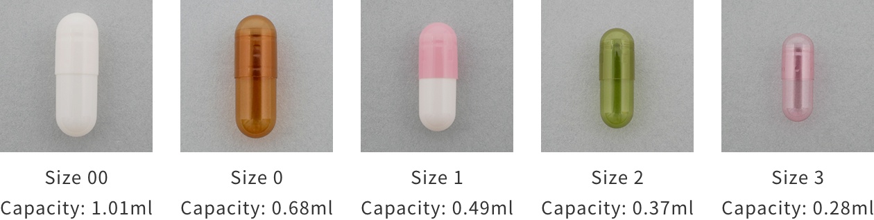 Size and filling capacity of hard capsules